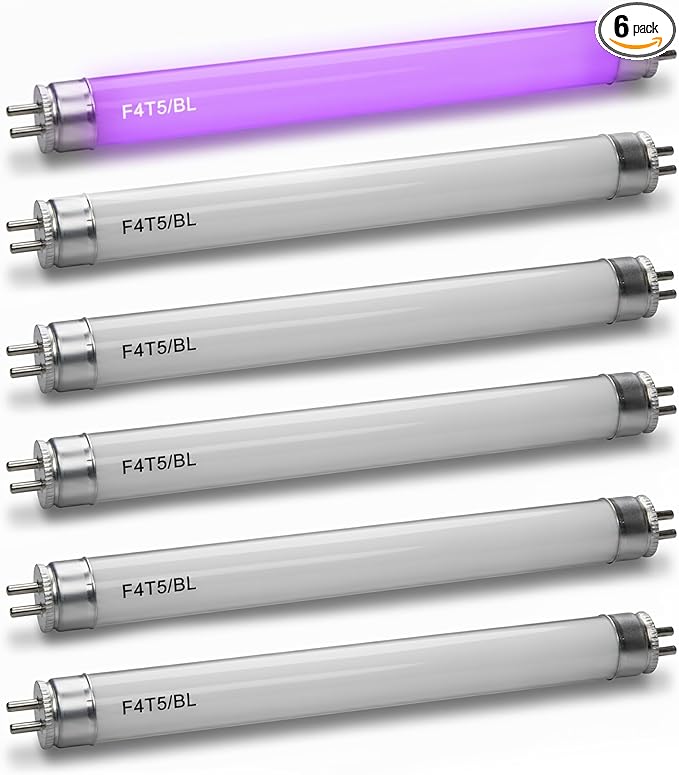 OHLECTRIC F4T5/BL Linear Fluorescent Tube 6-Inch (6-Pack) T5 4W Straight Black Light Linear Bulbs, High Output Glow Effect Party Bulb, G5 Base