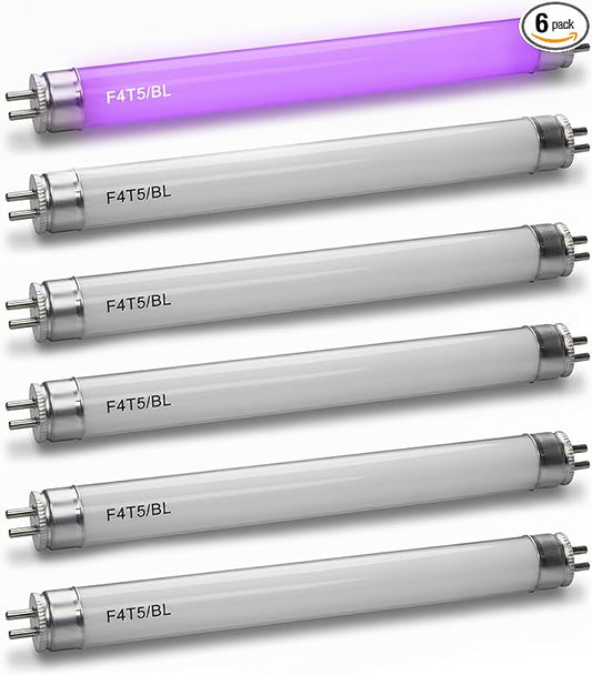 OHLECTRIC F4T5/BL Linear Fluorescent Tube 6-Inch (6-Pack) T5 4W Straight Black Light Linear Bulbs, High Output Glow Effect Party Bulb, G5 Base