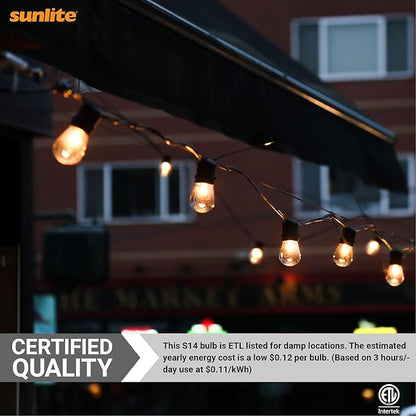 Sunlite 40989-SU LED S14 String Light Bulb, 1 Watt (10W Equivalent), 50 Lumens, Medium Base (E26), Non-Dimmable, ETL Listed, 2700K Soft White, Clear, 6 Count