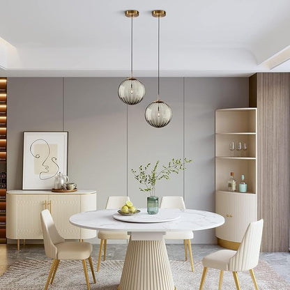KCO Lighting Mid Century Modern Globe Pendant Light Smoke Mini Vintage Grey Glass Pendant Lighting 1-Light Single Globe Chandelier Farmhouse Kitchen Island Light Fixtures (Smoke Gray-7.9”)
