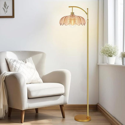 Vintage Floor Lamps for Living Room Glass Floor Lamp with Remote Control & 3 Color Temperature,Dimmable Floor Lamp Gold Mid Century Modern Standing Lamp Brass Tall Floor Lamps for Bedroom Corner