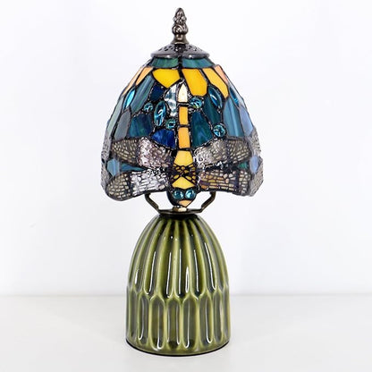 Tiffany Lamp Stained Glass Mushroom Table Lamps 6X6X12.5 Inch Yellow Dragonfly Style Small Night Light Ceramic Base Mini Accent Desk Light Suitable for Bedside Table Bedroom Children Room