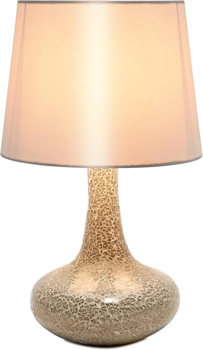 Simple Designs LT1143-CHA Colored Glass Fusion Montage Table Lamp and Matching Faux Silk Shade for Entryway, Living Room, Hallway, Bedroom, Office, Champagne