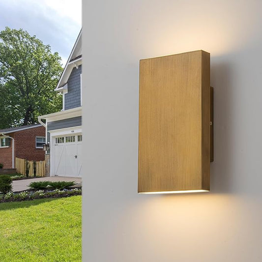 Handmade Gold Up and Down Outdoor Wall Lights 10" LED Patio Wall Light Fixture Rectangle Exterior Lighting Fixtures for House, Porch Entryway Front Door Patio Garage (10W, 3000K/4500K/6000K)