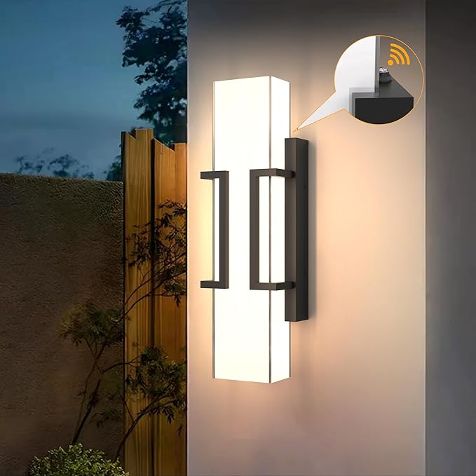 Hyunbae Dusk to Dawn Outdoor Lighting Fixtures, Sensor Modern Outdoor Wall Sconce, LED Wall Mount Porch Light, Dimmable IP65 Waterproof Outside Wall Lights for House Doorway Garage Entryway, 3000K