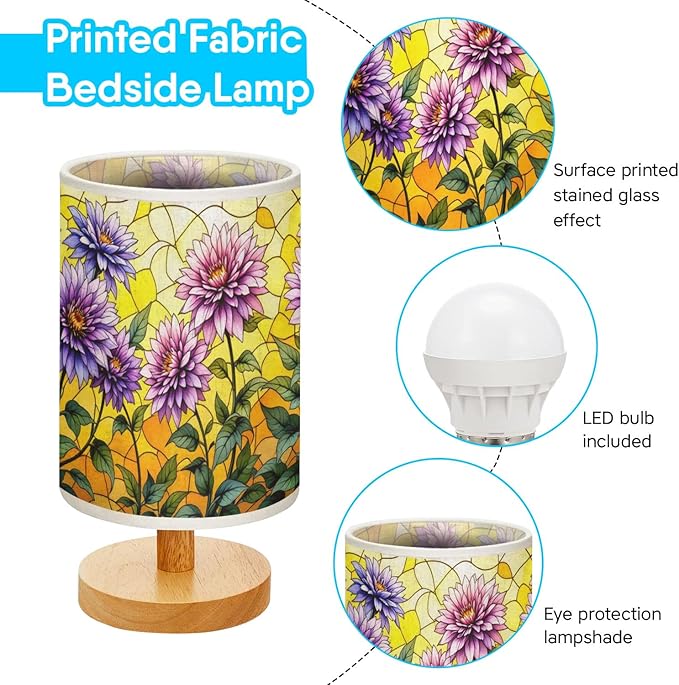 Aster Table Lamp LED 3-Color Pressed Bedside, Aster Shade Lamp with Wood Base for Bedroom Living Room Desk Office