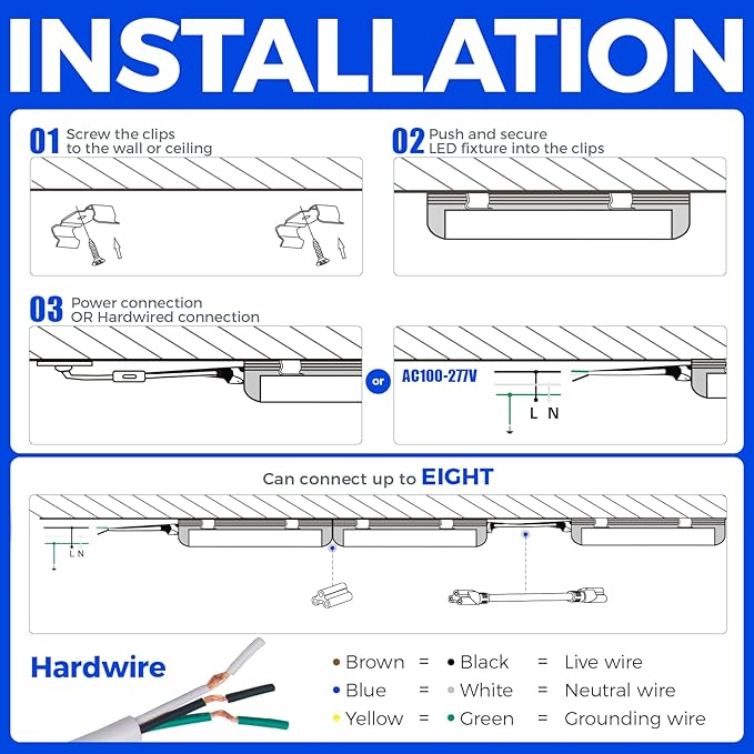 Barrina LED Shop Lights, 3FT 30W 4600LM 5000K, Daylight White High Output Linkable for Workshop, V Shaped Clear Cover T8 LED Shop Light for Garage, 3 Foot (Pack of 6)