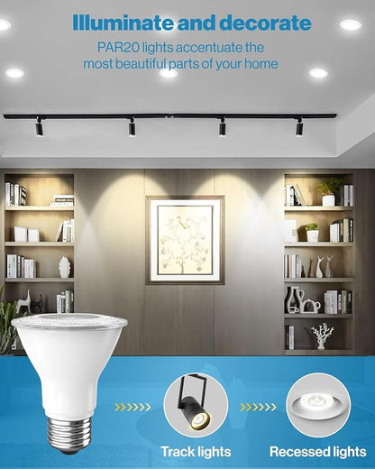 Sunco 6 Pack PAR20 LED Bulbs, Flood Light Bulb Outdoor, 500 LM, 7W (50W Equivalent), 5000K Daylight, E26 Medium Base, Dimmable, Track Lighting for Indoor/Outdoor Use, Wet Rated UL.