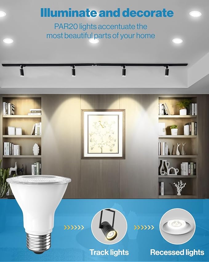 Sunco 6 Pack PAR20 LED Bulbs, Flood Light Bulb Outdoor, 500 LM, 7W (50W Equivalent), 6000K Daylight Deluxe, E26 Medium Base, Dimmable, Track Lighting for Indoor/Outdoor Use, Wet Rated UL.