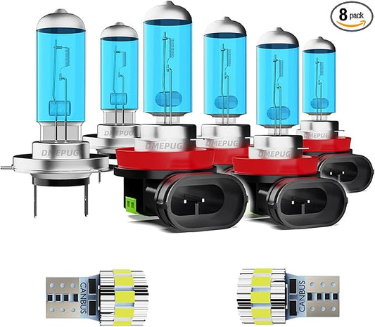 Compatible With Mazda MX-5 MIATA 2006-2015, H11 High Beam + H7 Low Beam + H11 Fog Lights + License Plate Lights,Bright Halogen Replacement Headlight Bulbs,Plug N Play,Pack of 8