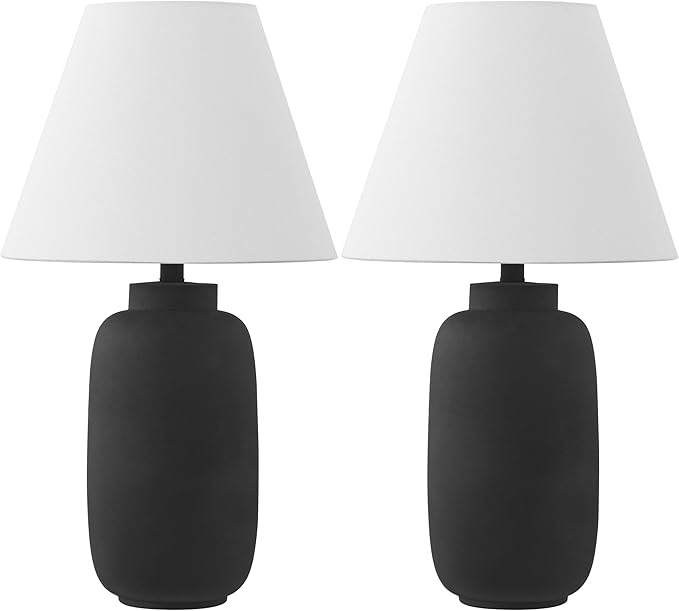JONATHAN Y JYL5603A-SET2 24.5" Modern Minimalist Table Lamp Set of 2, Matte Black Ginger Jar Farmhouse Bedside Lamps for Bedroom, Living Room, Office with White Linen Shade, LED Bulbs Included