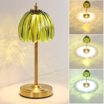 Tulip Table Lamp with 5000mAh Battery & Touch Control, Small Cordless Table Lamp with 3 Colors, Dimmable Rechargeable Battery Operated Table Lamps for Bedroom, Bedside, Desk (Green Tulip)