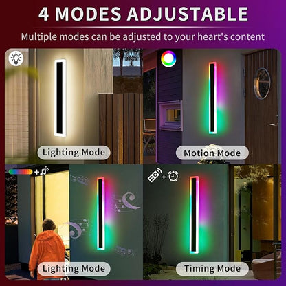 Mikeru 2pack 23.6inch Outdoor Wall Light Fixtures, RGB Modern Outdoor Wall Sconce 10%-100% Dimmable Smart Long LED Wall Light Wall Mount Featuring Multiple Modes and 12 Colors for Patio Entryway