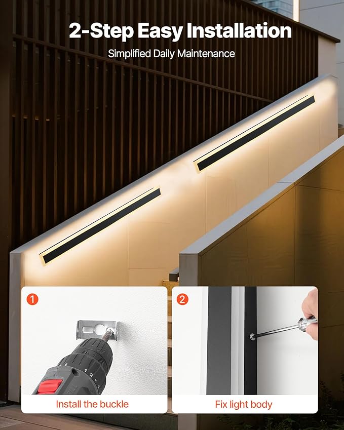 VEVOR Outdoor Wall Lights, 2 Pack, 39.4 Inch Long Strip Modern Exterior Wall Sconce Light Fixtures, 3000K Warm White, IP65 Waterproof Anti-Rust Outside Wall Mount Lighting, for House, Porch, Garage