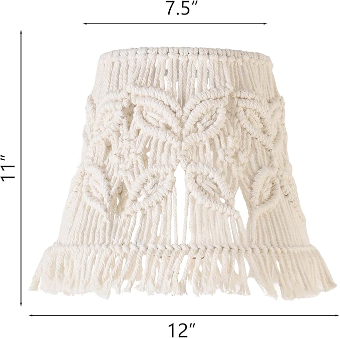 White Ivory Bell Lamp shade Medium Boho Lampshade 7.5``Top x 12``Bottom x 11``High(Spider) Handmade Woven Lamp shade for Table Lamp & Bedside Lamp - Replacement Tassel Lampshade
