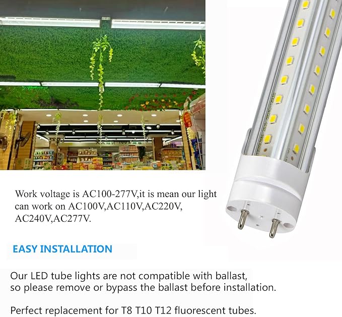 5 Foot T8 LED Tube Light,45W 4500lm,G13 Bi-Pin Base,5ft LED Bulb V Shape,Daylight White 5000K,60 inch Fluorescent Lights Bulbs T12,Dual-End Power,Ballast Bypass,Shop Lighting,Pack of 10