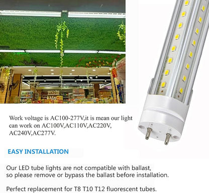 5 Foot T8 LED Tube Light,45W 4500lm,G13 Bi-Pin Base,5ft LED Bulb V Shape,Daylight White 5000K,60 inch Fluorescent Lights Bulbs T12,Dual-End Power,Ballast Bypass,Shop Lighting,Pack of 10