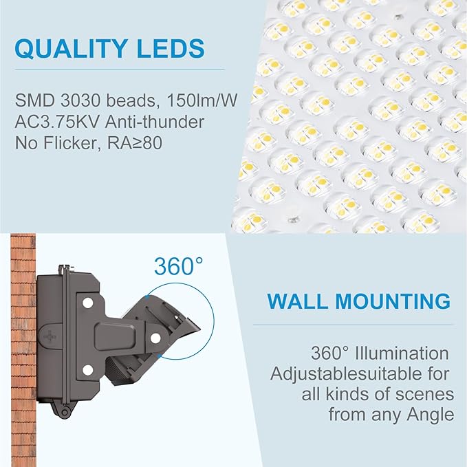 Lightdot 6Pack 150W LED Wall Pack Lights, 360° Adjustable Panel with Dusk to Dawn Photocell, 22500Lm 5000K, IP65 Waterproof & Advanced Heat Dissipation Outdoor Security Lighting(Height:10~20ft)