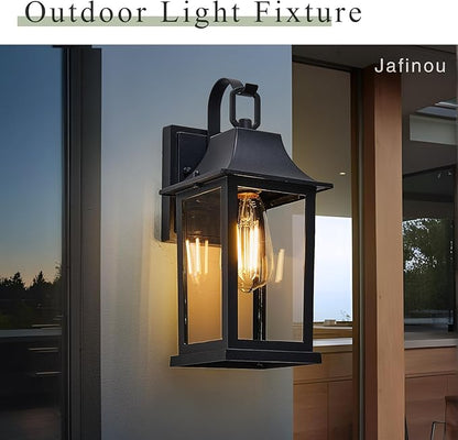 2-Pack Outdoor Wall Light fixtures，Exterior Waterproof Wall Sconce Light Fixture，13 inch Porch Light Fixture with Clear Glass Shade，Matte Black Outdoor Wall Light，Anti-Rust Porch Lamp