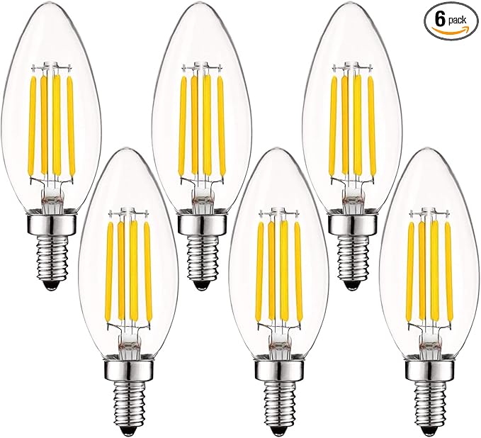 LUXRITE Vintage Candelabra LED Bulb 60W Equivalent, 550 Lumens, 3500K Natural White, LED Chandelier Light Bulbs 5W, Dimmable, Clear Glass, Filament LED Candle Bulbs, UL Listed, E12 Base (6 Pack)