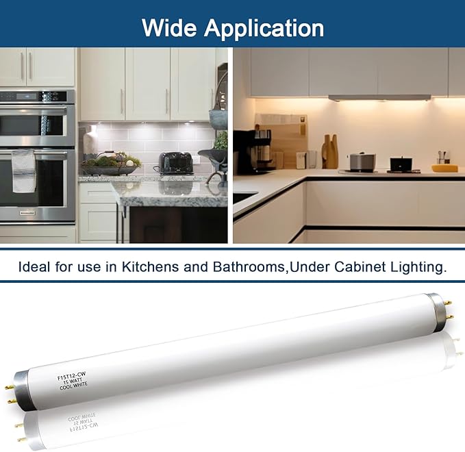 (4Pack) F15T12-CW 15W T12 Cool White 18" Fluorescent Light Bulb,Replace G E,Sylvania 21532,Philips Lamp Light Bulb,4100K Cool White, Medium Bi-Pin G13 Base