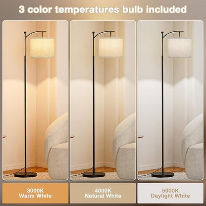 60" Floor Lamp With 3 Color Temperatures, Adjustable Grey Shade, Black Pole - Tall Lamp for Living Room, Bedroom, Office, Classroom, Dorm - 9W Bulb Included