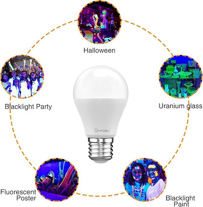 Onforu 15W LED Black Light Bulbs, A19 E26 Blacklight Bulb 120W Equivalent, Purple Bulb 385-400nm, Glow in The Dark for Halloween, Black Light Party, Body Paint, Fluorescent Poster, 6 Pack