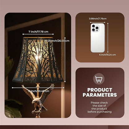 Square Cut Corner Metal Lamp Shades, 7" Top x 12" Bottom x 10.5" High Medium Bell Lampshade (Spider Fitter), Etched Forest Lampshades for Table Lamps and Floor Lamps, Bronze Gold Tree Pattern