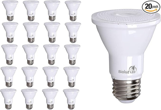 Bioluz LED PAR20 5000K Daylight LED Bulbs, 90 CRI, Dimmable LED Light Bulb, 5.5W = 75W Replacement, E26 Standard Base, 40° Beam Angle, UL Listed, Dimmable Light Bulbs, Incandescent Light Bulbs, 20Pk