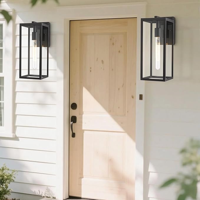 Bestshared Outdoor Wall Sconce Lights,15 Inch Exterior Wall Lantern with Clear Glass, Black Porch Sconce Lighting,Weather Resistant Outdoor Lights for House Garage Doorway Patio, E26 Socket (1 Pack)