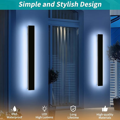 Mikeru 39.3" 2Pack Outdoor Wall Sconce 6000K Cool White - IP65 Waterproof Black Exterior Light, Hardwired Wall Mounted Fixture for Porch, Patio & Entryway | Non-Dimmable Weatherproof Design