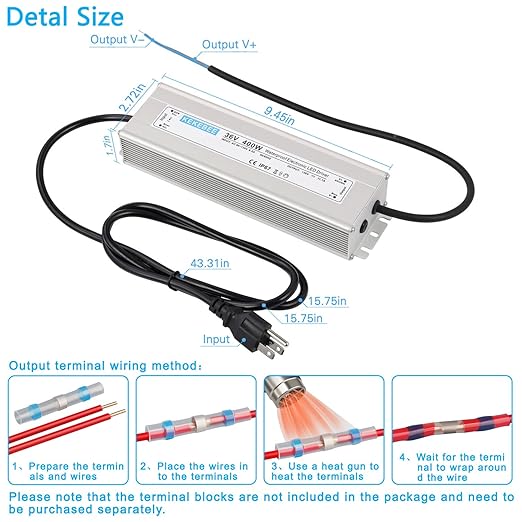 LED Driver 36V400W Waterproof Power Supply 110V/130V AC to 36V DC 11.1A Low Voltage Transformer IP67 Outdoor Lighting Sign LED Lighting and Any 36V DC LED