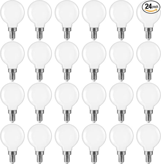 FLSNT 4000K Cool White LED Candelabra Bulbs 60W Equivalent, G16 1/2 Dimmable LED E12 Globe Vanity Light Bulbs, 550LM, CRI90, 5.5W, AC 120V, 24Pack