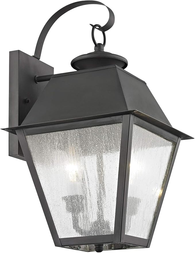 Livex Lighting 2165-29 Transitional Three Light Outdoor Wall Lantern from Mansfield Collection in Pwt, Nckl, B/S, Slvr. Finish, Vintage Pewter