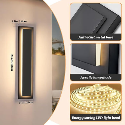 24 in Long Black Outdoor Wall Lights Exterior Lights for House, 4 Pack Front Porch Light Fixture, 24W Modern LED Outdoor Wall Sconce, Waterproof Outside Garage Light, 3000K Warm White