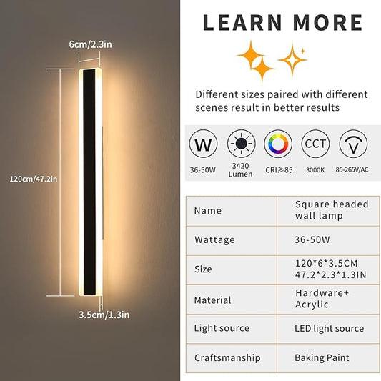 Mikeru 2pack 47.2inch Outdoor Wall Light Fixtures, 3000K Modern Outdoor Lights Exterior for House Ip65 Waterproof Rust Long LED Wall Light Fixtures Hardwire Wall Mount Exterior Lighting for Garage