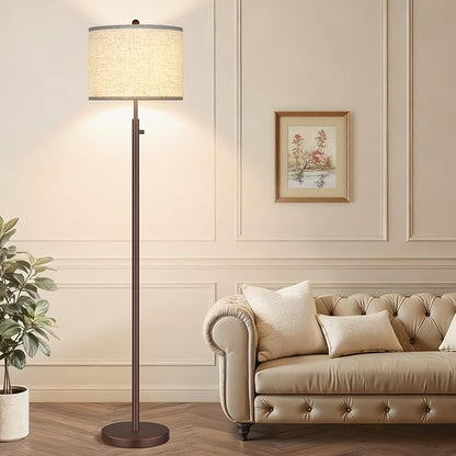 Nintiue 【Upgraded】 Dimmable Floor Lamp for Living Room, 11W LED Bulb Included, Modern Standing Lamp, Tall Pole Light with Linen Shade for Bedroom Reading Office Corner Nursery-Matte Brown
