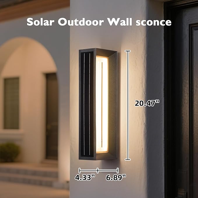 Solar Exterior Lighting Fixtures, 20.5" Waterproof Front Porch Light, 3000K LED Outdoor Sconce Lights, Modern Outdoor Wall Sconces, Extra Large Wall Lantern for House Garage Doorway Patio