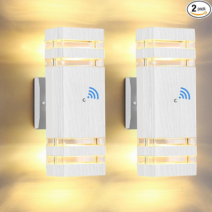 Dusk to Dawn Outdoor Wall Lights Modern Exterior Lighting Fixtures, 2 Pack White Outside Lights for House, Up and Down Porch Lights Outdoor Waterproof Sconces Wall Lighting for Garage Patio