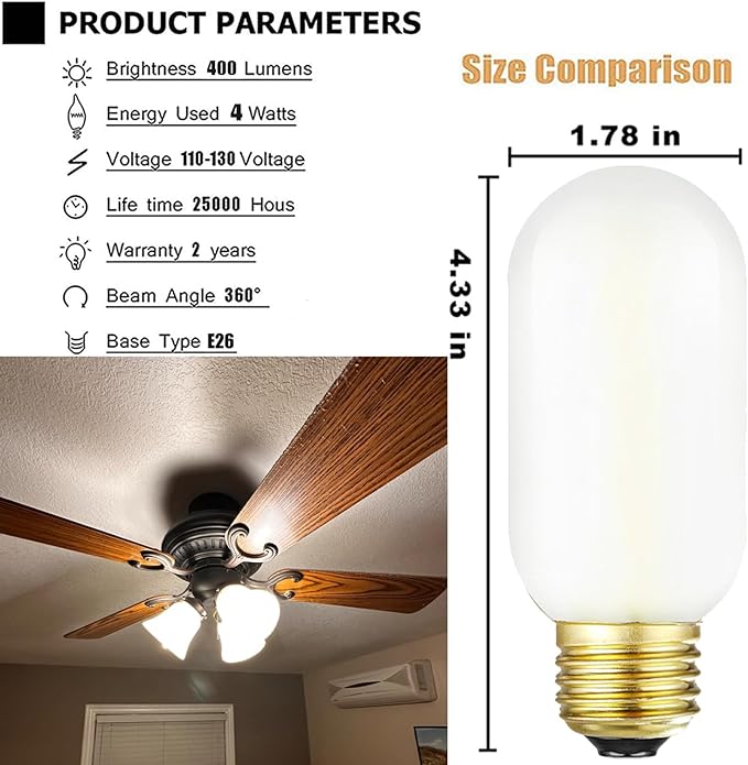 Leools 4W Dimmable LED Bulb, Soft White 3000K, 400lm, CRI90, Frosted Glass, Pack of 6