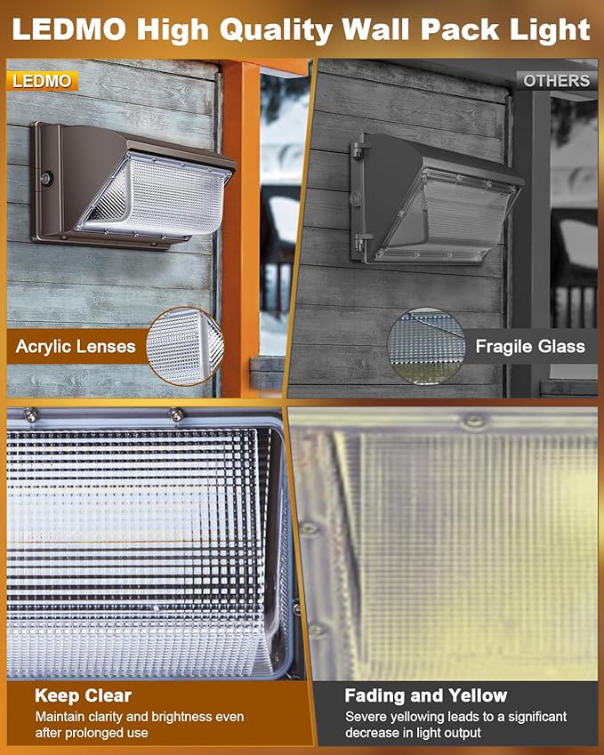 ledmo LED Wall Pack Light Size Update Dusk to Dawn Lighting 120W Outdoor Security Flood Lighting 5000K Commercial and Industrial Fixture for Buildings,Warehouses, Parking Lots,Yard