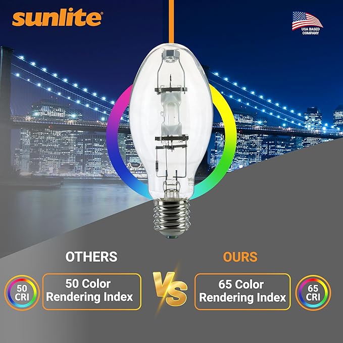 Sunlite 03680-SU MH1000/U/BT37 M47 Metal Halide Lamp, 1000 Watts, Mogul Base (E39), BT37, 12,000 Hours Life, 110,000 Lumen, Clear Finish, 4000K