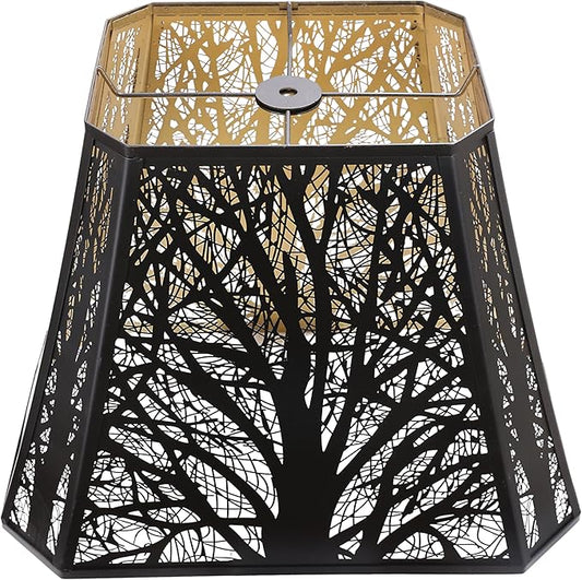 ALUCSET Bell Lamp shade, Large Metal Lampshade(Spider Fitter) Square Cut Corner, (7+9)" Top x (10.25+16)" Bottom x 12.25" High,Etched Forest Lamp Shades Replacements for Table Lamps and Floor Lamps