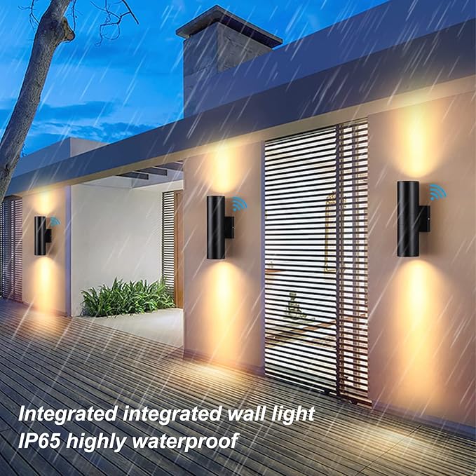 Dusk to Dawn Outdoor Lighting Sensor Wall Lights 2Pack, 12W 2700K Integrated LED Cylinder Up Down Lights Outdoor, IP65 Waterproof Aluminum Wall Sconce Exterior Wall Light for Porch Patio etc.