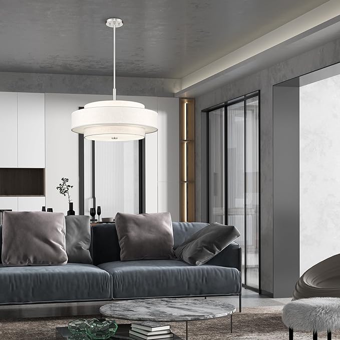 Livex Lighting Fabric Shade 52138-91 Meridian 5 Light Brushed Nickel Pendant