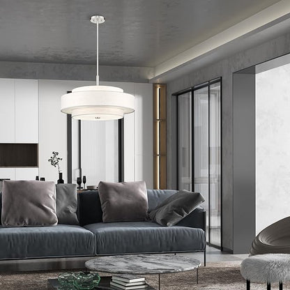 Livex Lighting Fabric Shade 52138-91 Meridian 5 Light Brushed Nickel Pendant