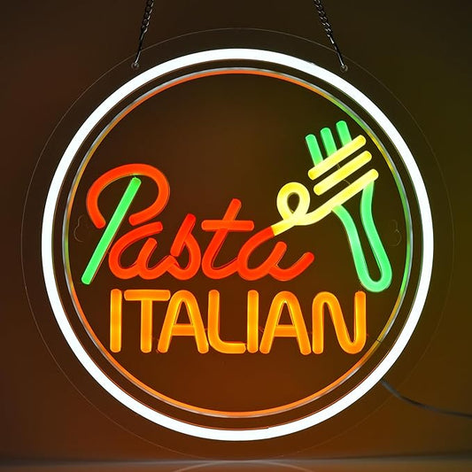 Pasta Neon Signs for Wall Decor Italian Spaghetti Neon Neon Led Business Signage for Italian Noodle Restaurant Food Shop Kitchen Wall Art Gift to Pasta Lover 12.6" x 12.6" 5V USB Powered