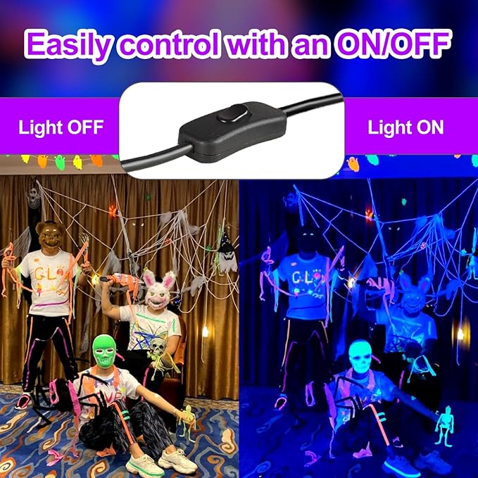 120W LED Black Light Bar, 10FT Cord & Switch, Aluminum Shell, YIAYETOG IP66 Waterproof Black Lights for Large Space, Glow Party, Halloween, Body Paint, Yard, 3 Pack
