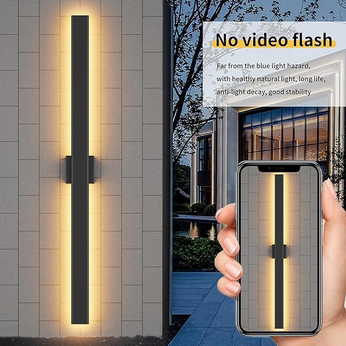 Aipsun Outdoor Lights 2 Packs,Modern Outdoor Wall Light Fixture Long Strip LED Wall Sconce IP65 Anti Rust 3000K 4000K 6000K Exterior Wall Mount Lights for Entrance, Hallway, Garage, Porch(3CCT)