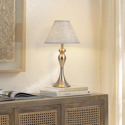 Rechargeable Cordless Table Lamps, Battery Operated Lamp with Fabric Shade for Decor, 3 Color Stepless Dimming LED Table Light, Nightstand Lamp for Nursery, Bedroom, Living Room, Home Office (Nickel)